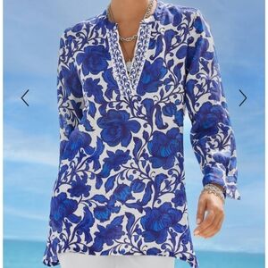 Johnny Was Blue Floral Top